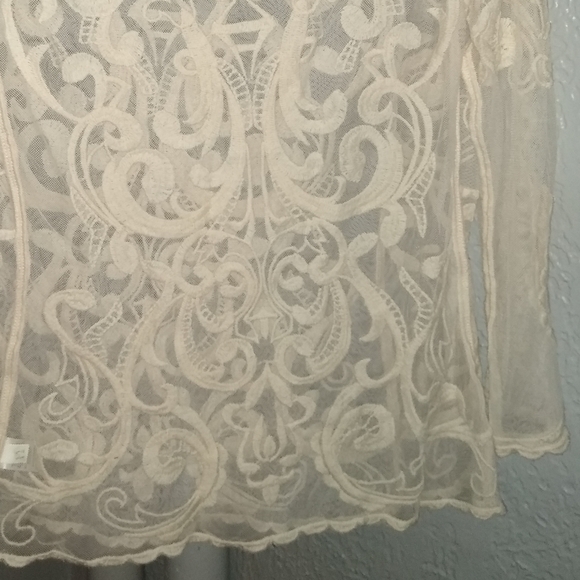 Ivory Sheer Mesh Lace Vintage Boho Blouse Cream Stretch Top Feminine Bohemian M - Picture 8 of 8